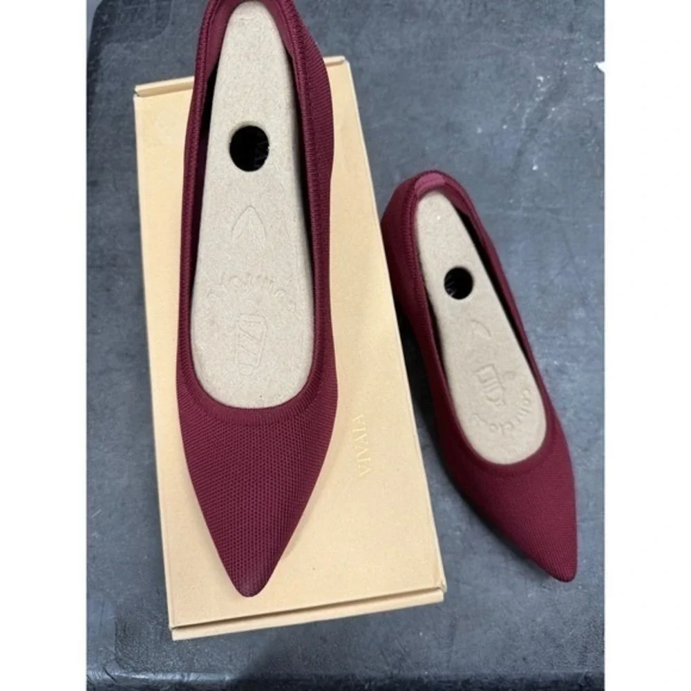 Vivaia Wedge Heel Knit Pointed Toe Slip On‎  Shoes Burgundy EU/38.5 US/7.5